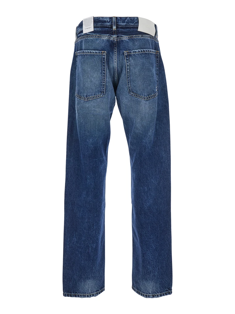 Kanye Blue 5-Pocket Jeans with Logo Patch in Cotton Denim Man