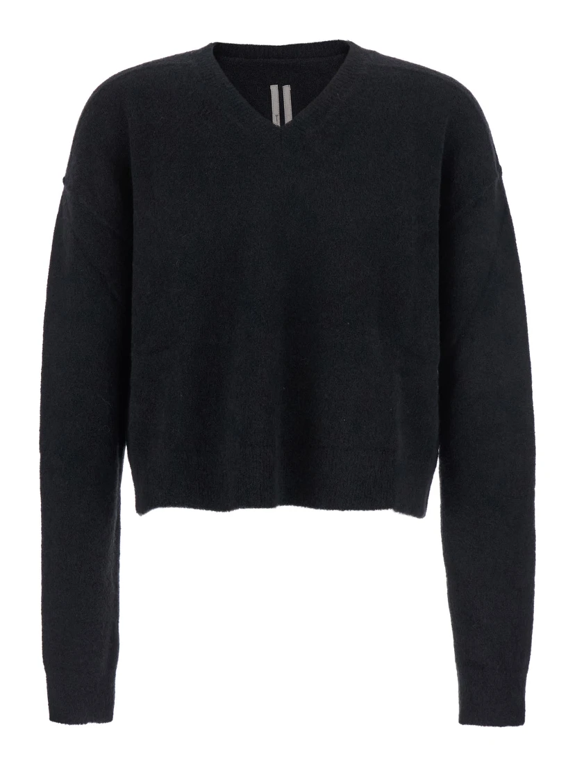 Black Sweater with V Neck and Dropped Shoulders in Wool Blend Man