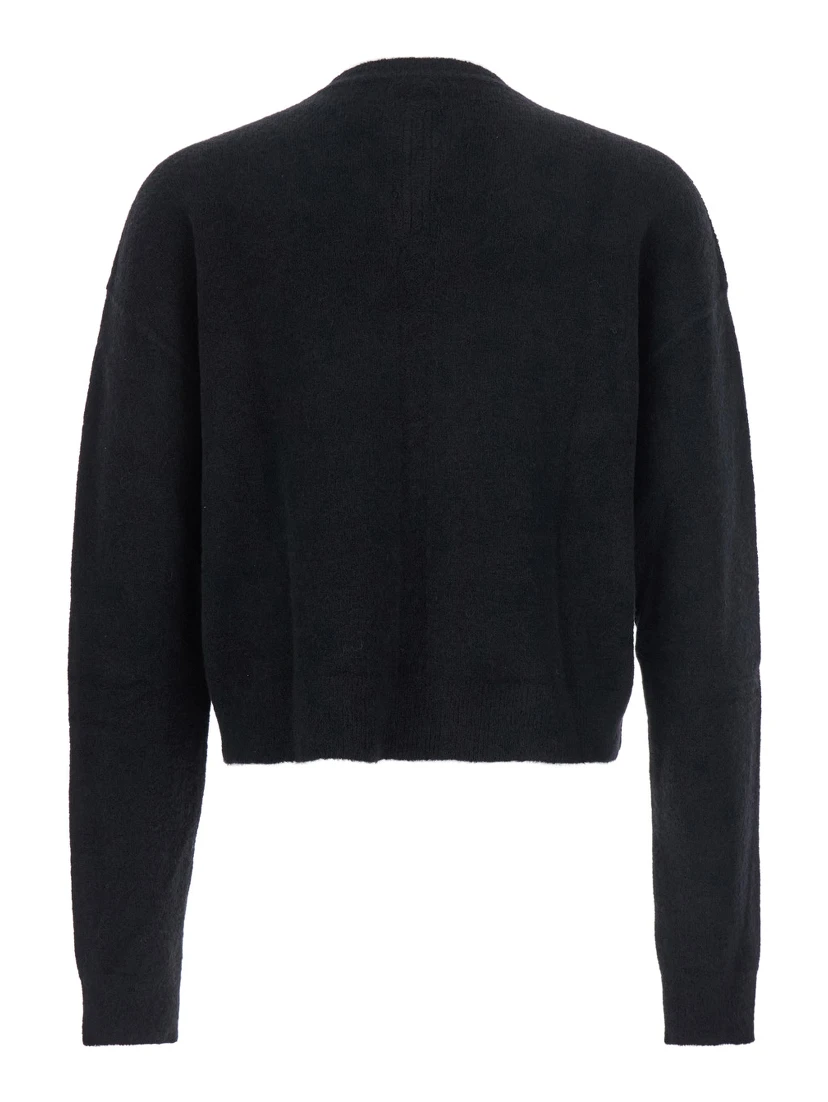 Black Sweater with V Neck and Dropped Shoulders in Wool Blend Man