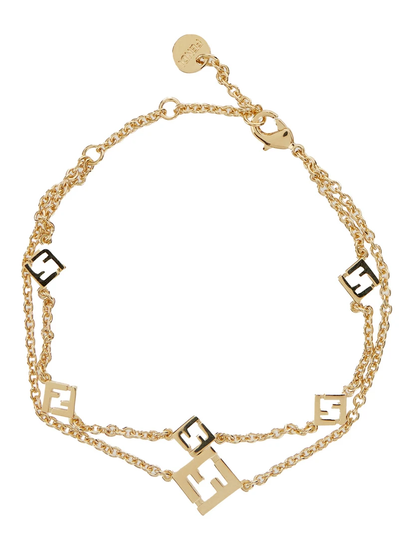 ‘Forever Fendi’ Gold-Colored Bracelet with Lobster Clasp and FF Charm in Bronze Woman