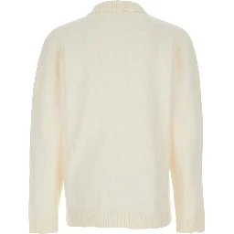 White Long-Sleeve Polo Shirt with Classic Collar and Ribbed Trims in Cotton Blend Stretch Man