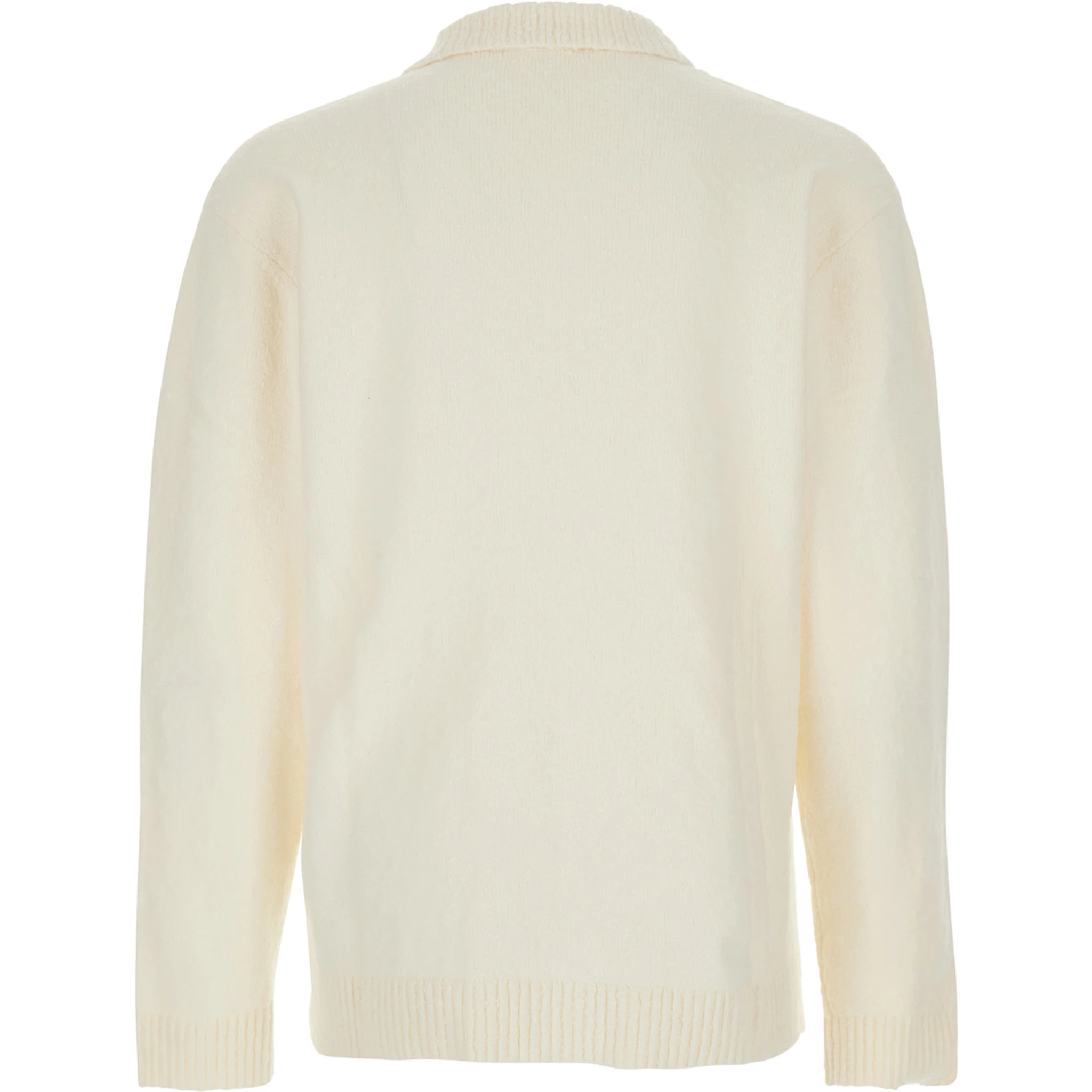 White Long-Sleeve Polo Shirt with Classic Collar and Ribbed Trims in Cotton Blend Stretch Man