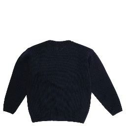 Blue Crewneck Sweater with Maxi Logo Lettering on the Front and Ribbed Trims in Wool Blend Boy