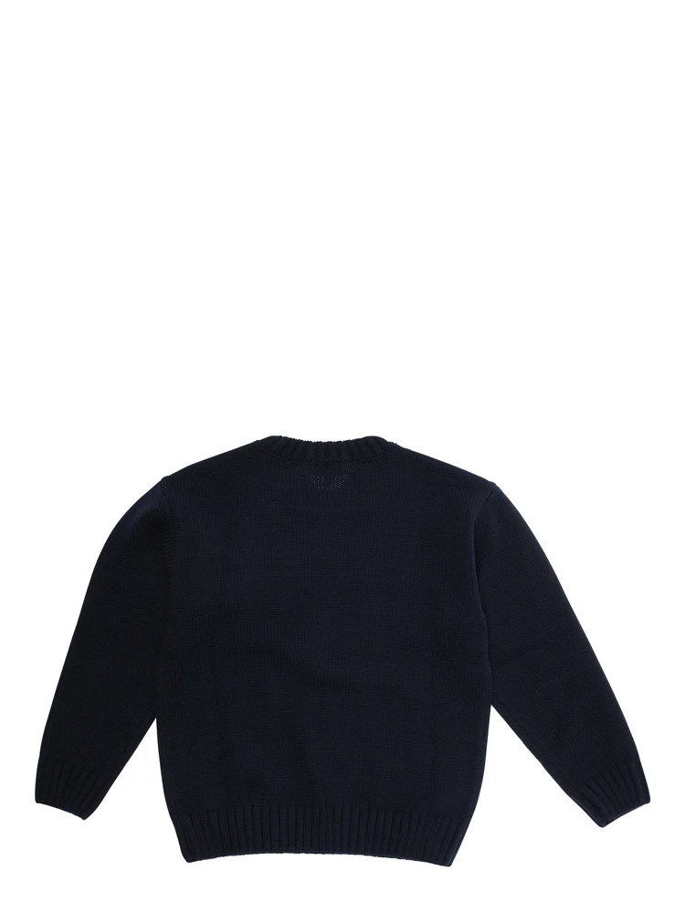 Blue Crewneck Sweater with Maxi Logo Lettering on the Front and Ribbed Trims in Wool Blend Boy alternative