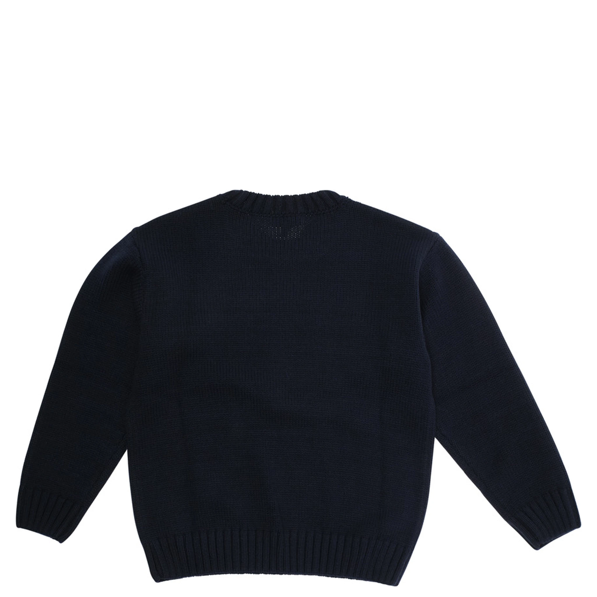 Blue Crewneck Sweater with Maxi Logo Lettering on the Front and Ribbed Trims in Wool Blend Boy