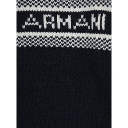 Blue Crewneck Sweater with Maxi Logo Lettering on the Front and Ribbed Trims in Wool Blend Boy