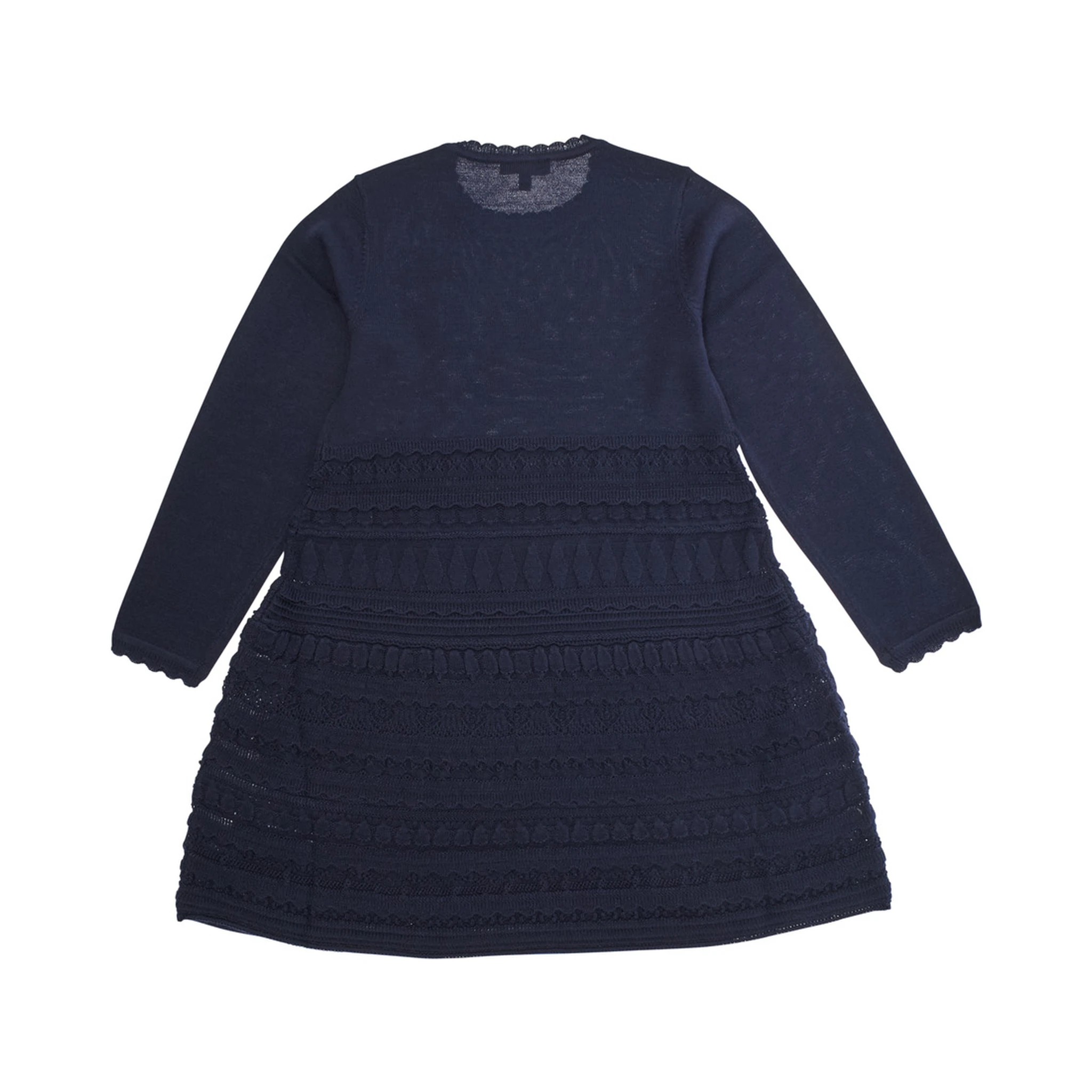 Blue Dress with Round Neck and Logo Embroidery on the Front in Wool Blend Girl