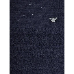 Blue Dress with Round Neck and Logo Embroidery on the Front in Wool Blend Girl