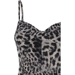 Grey Jumpsuit with Adjustable Shoulder Straps and All-Over Leopard Motif in Tech Fabric Stretch Woman