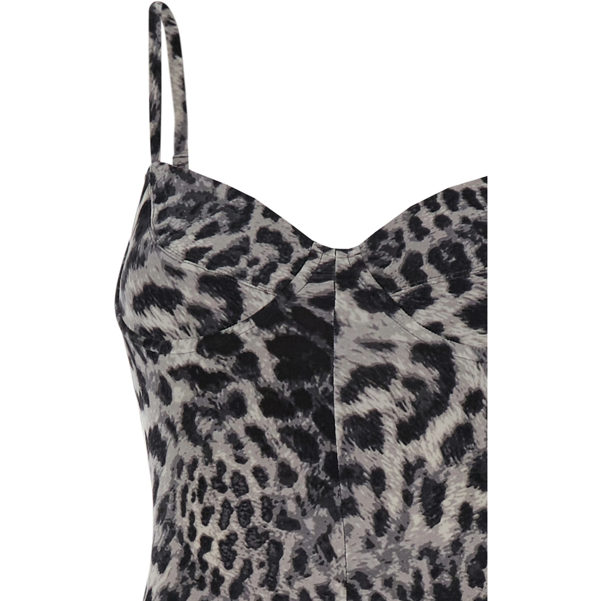 Grey Jumpsuit with Adjustable Shoulder Straps and All-Over Leopard Motif in Tech Fabric Stretch Woman
