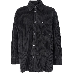 Black Shirt Jacket with Chest Pocket in Corduroy Man