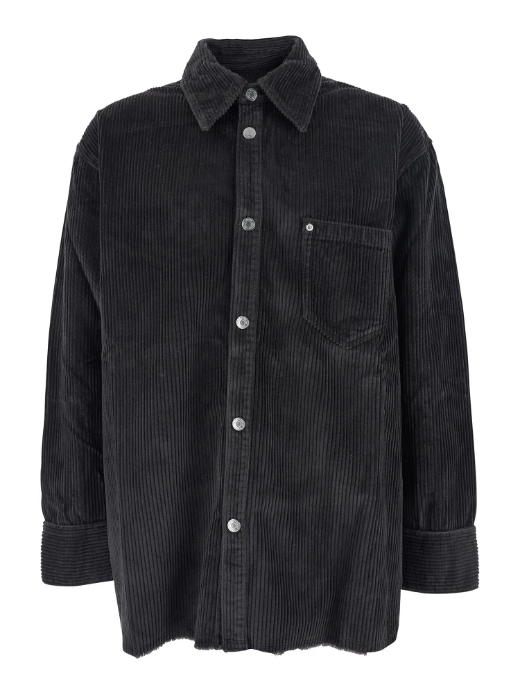 Black Shirt Jacket with Chest Pocket in Corduroy Man