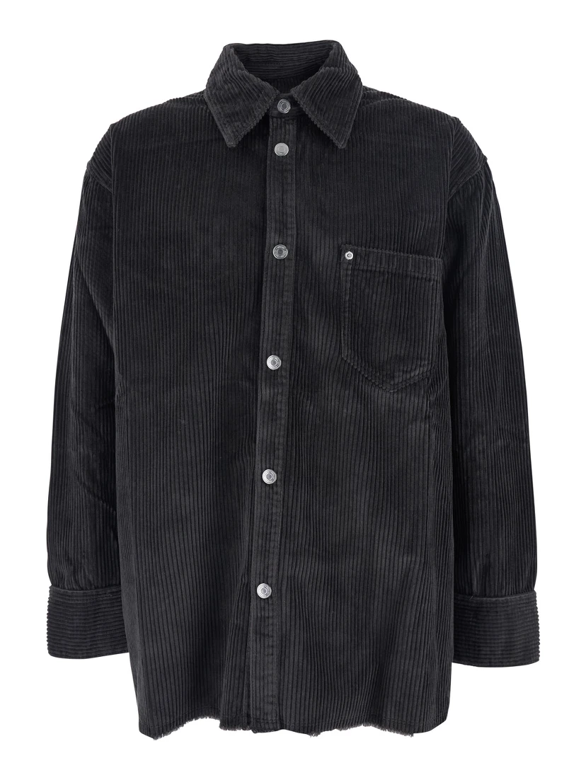 Black Shirt Jacket with Chest Pocket in Corduroy Man
