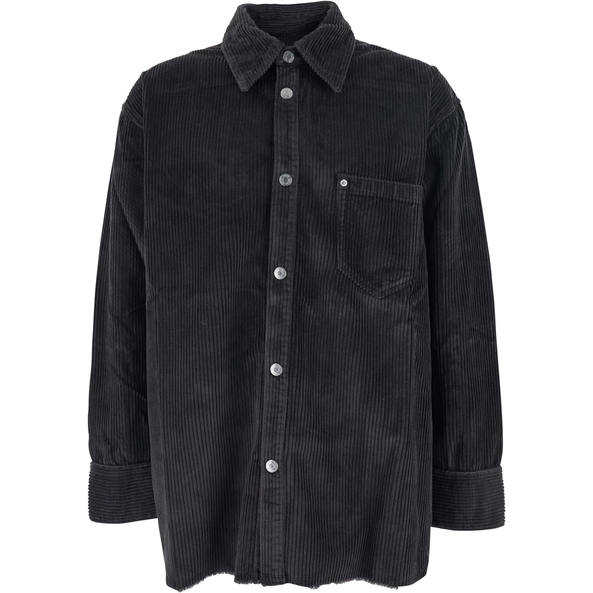 Black Shirt Jacket with Chest Pocket in Corduroy Man