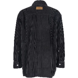 Black Shirt Jacket with Chest Pocket in Corduroy Man