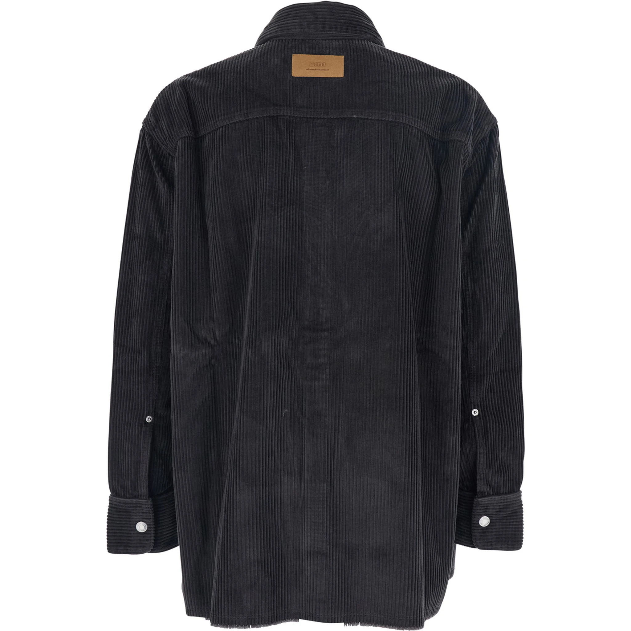 Black Shirt Jacket with Chest Pocket in Corduroy Man