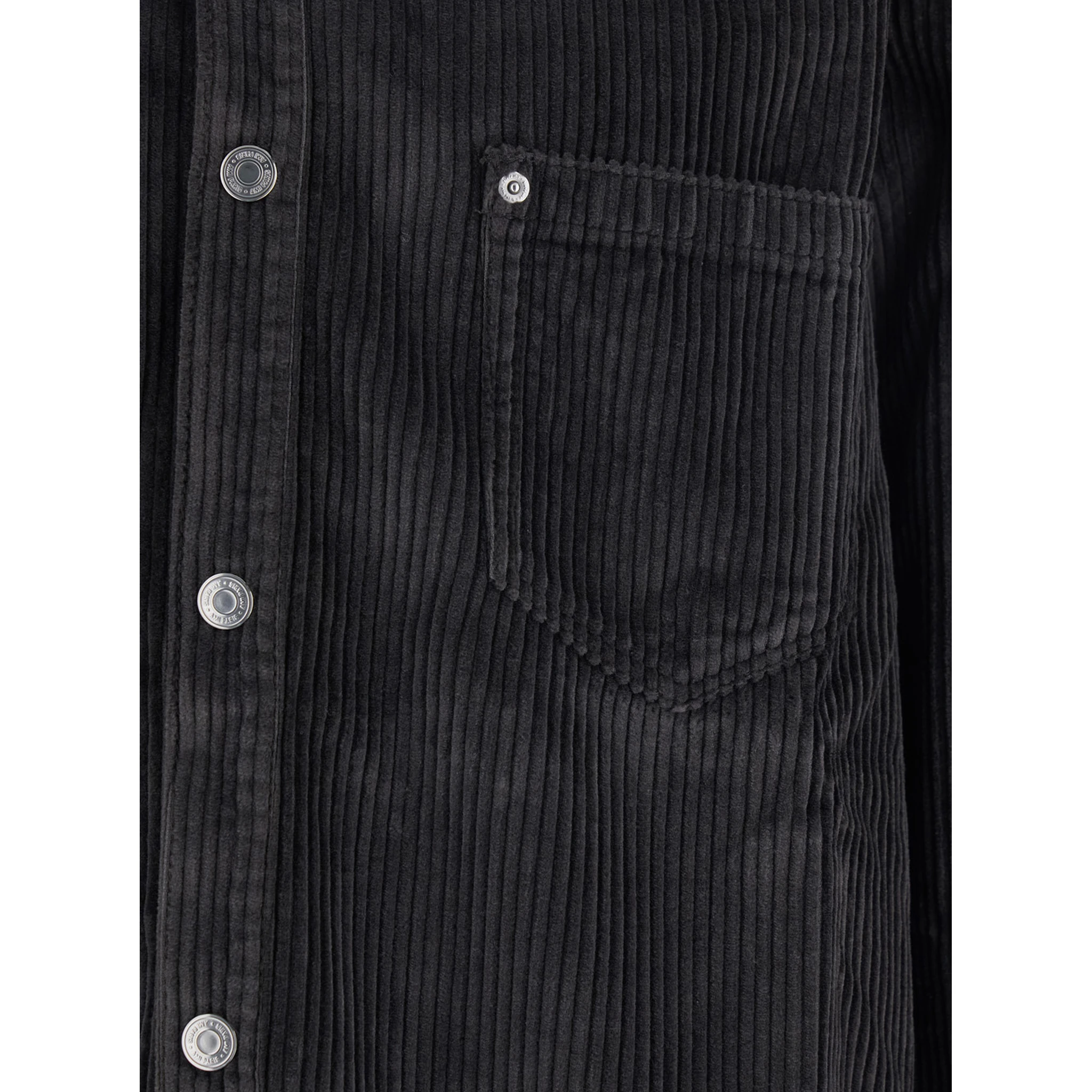 Black Shirt Jacket with Chest Pocket in Corduroy Man