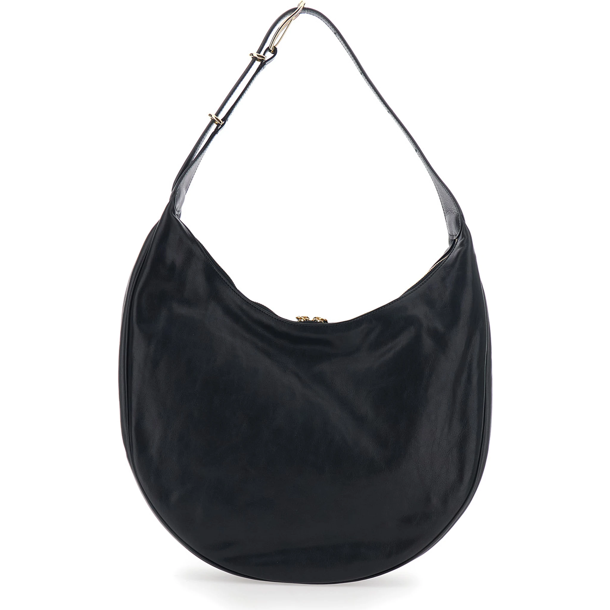 Black Shoulder Bag with Top Handle in Leather Woman
