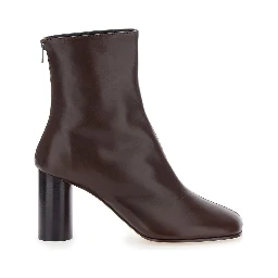 Brown Ankle Boots with Medium Wide Heel in Leather Woman