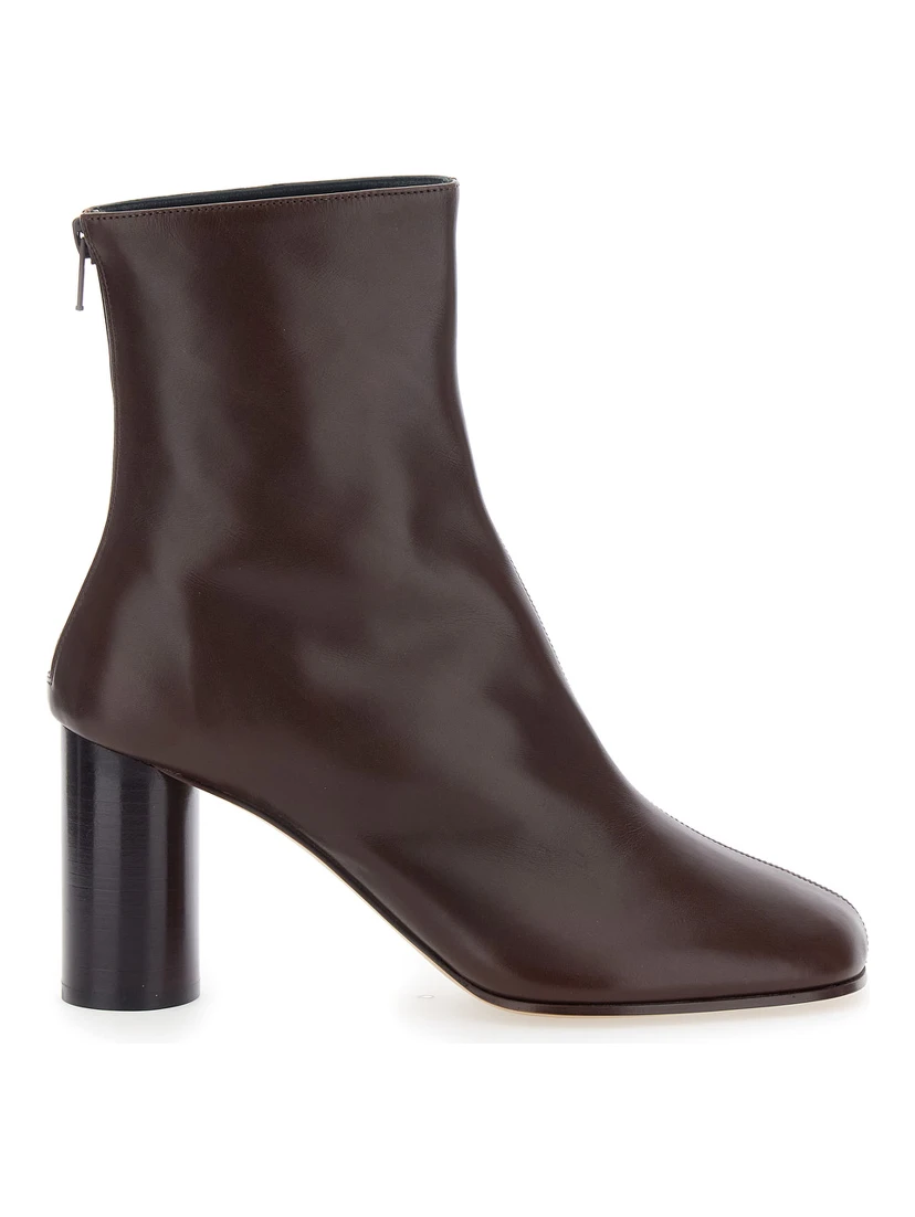Brown Ankle Boots with Medium Wide Heel in Leather Woman