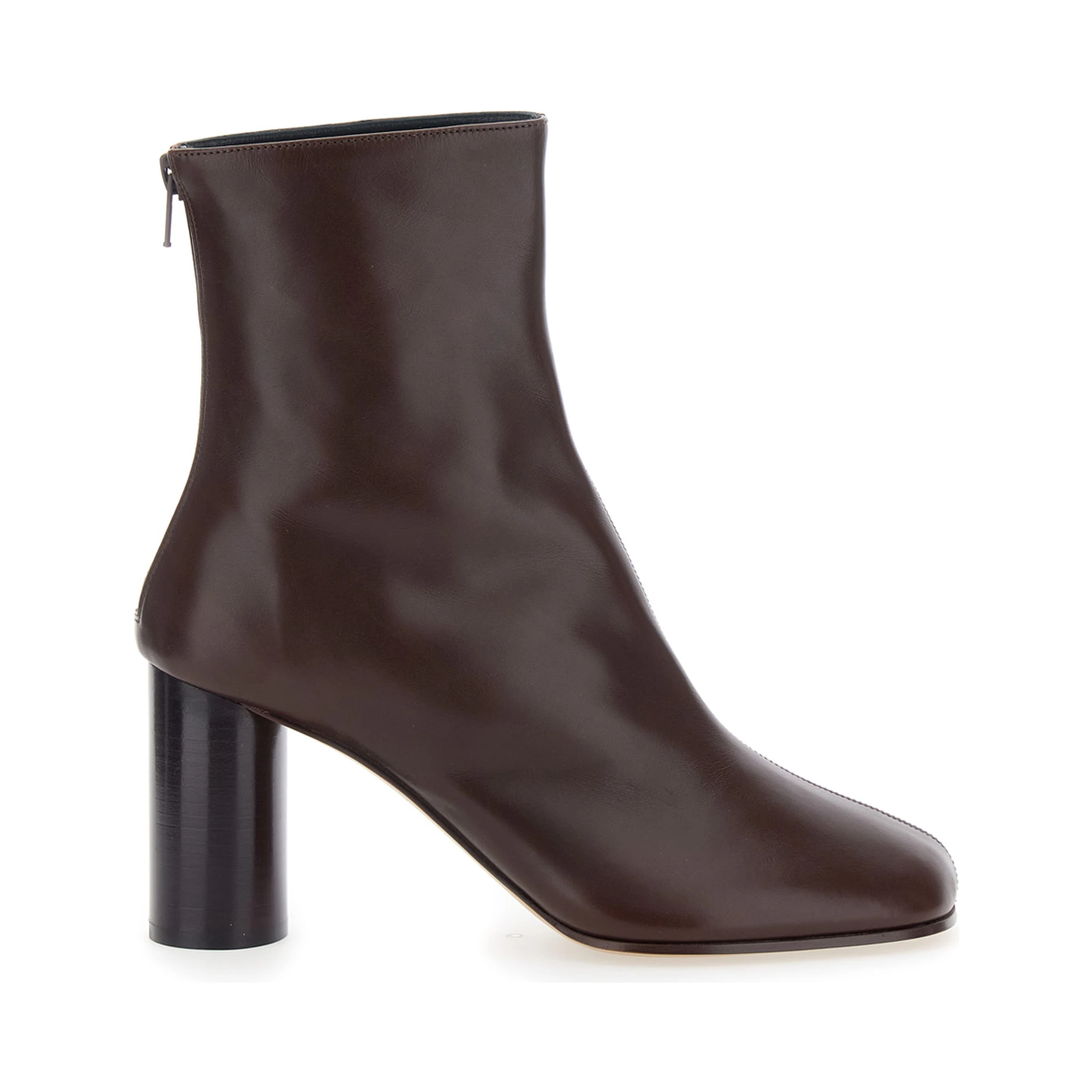 Brown Ankle Boots with Medium Wide Heel in Leather Woman