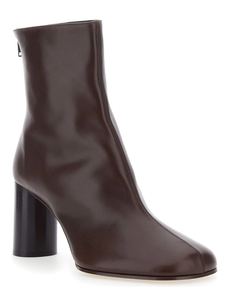 Brown Ankle Boots with Medium Wide Heel in Leather Woman alternative