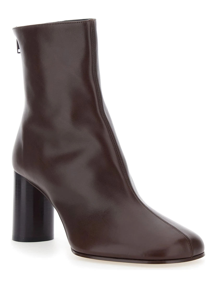 Brown Ankle Boots with Medium Wide Heel in Leather Woman