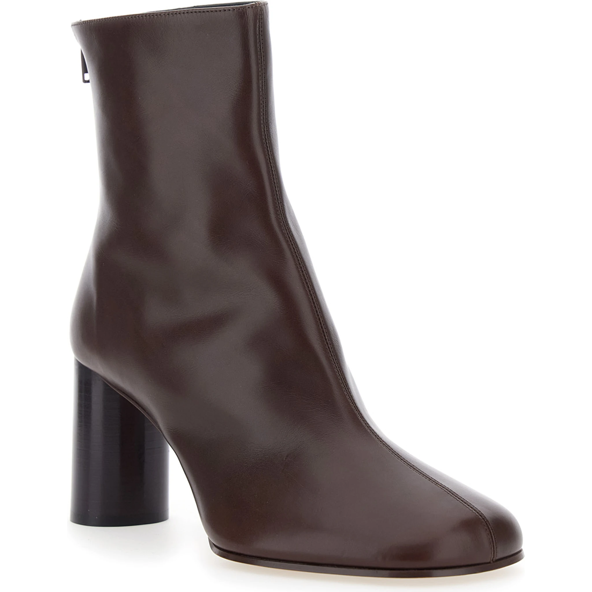 Brown Ankle Boots with Medium Wide Heel in Leather Woman