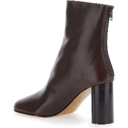 Brown Ankle Boots with Medium Wide Heel in Leather Woman