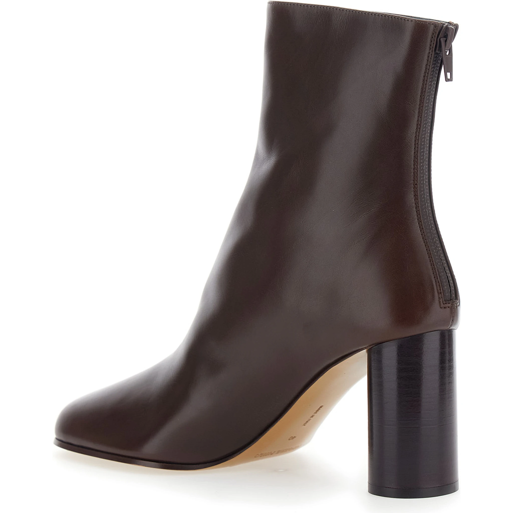 Brown Ankle Boots with Medium Wide Heel in Leather Woman