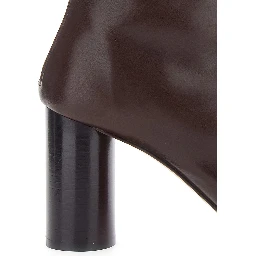 Brown Ankle Boots with Medium Wide Heel in Leather Woman