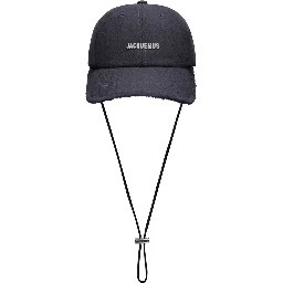 La Casquette Artichau Blue Baseball Cap with Adjustable Drawstring and Fringed Hem in Wool Blend Man