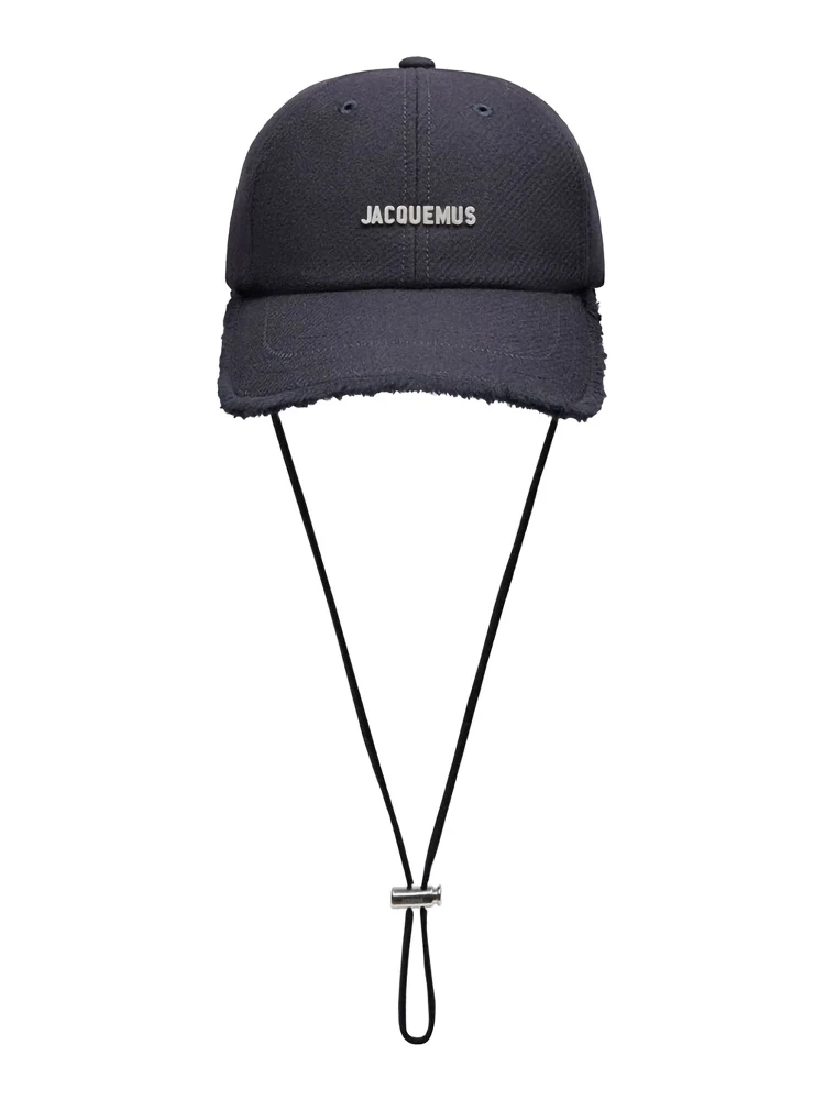 La Casquette Artichau Blue Baseball Cap with Adjustable Drawstring and Fringed Hem in Wool Blend Man