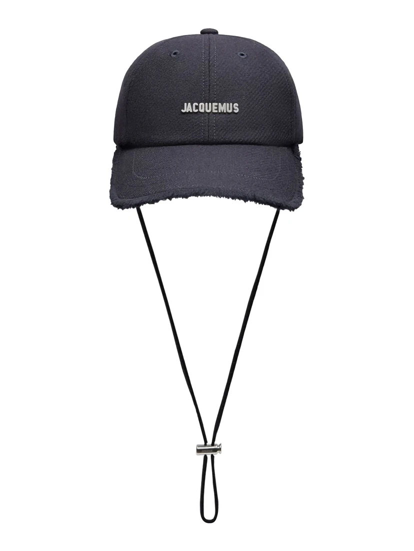 La Casquette Artichau Blue Baseball Cap with Adjustable Drawstring and Fringed Hem in Wool Blend Man