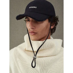 La Casquette Artichau Blue Baseball Cap with Adjustable Drawstring and Fringed Hem in Wool Blend Man