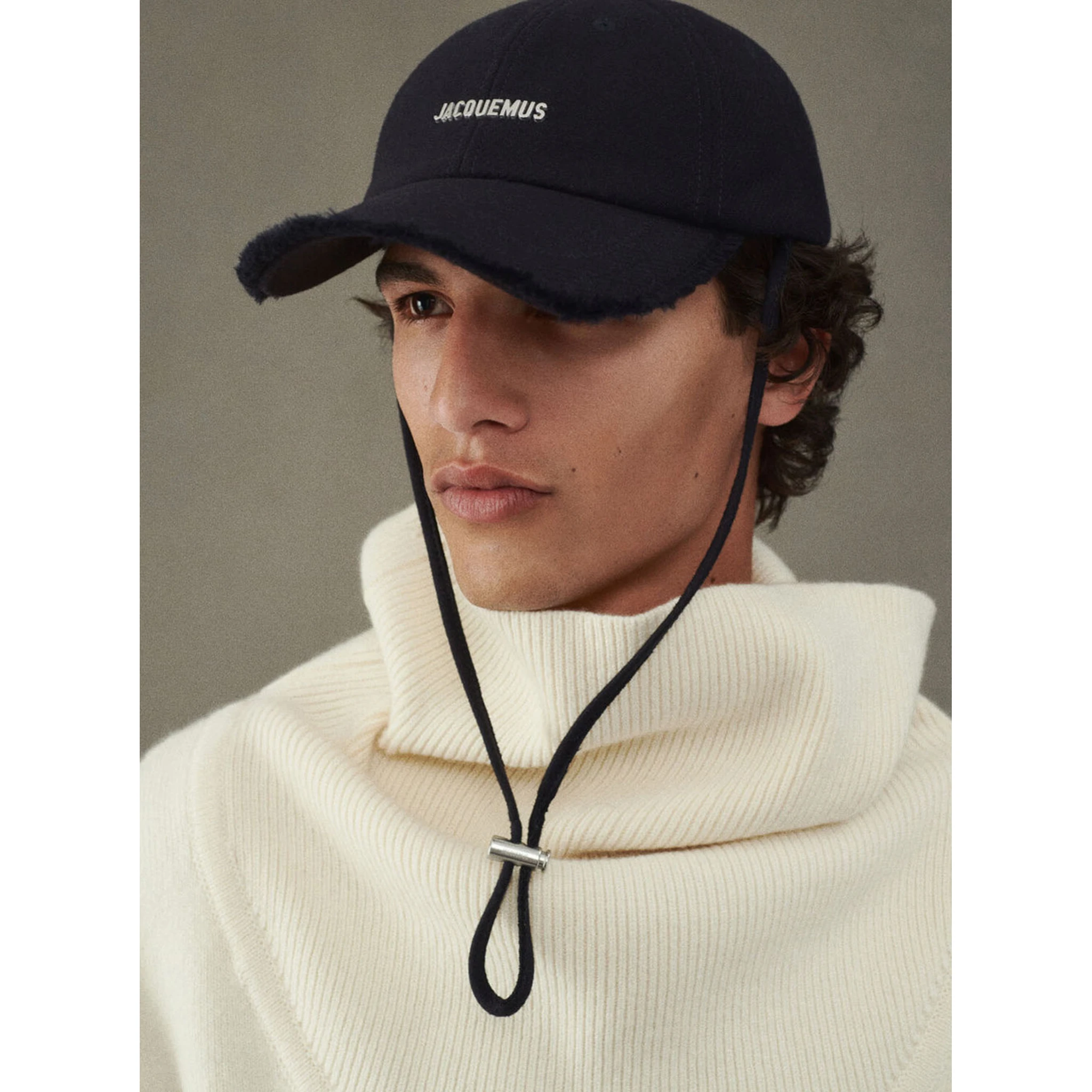 La Casquette Artichau Blue Baseball Cap with Adjustable Drawstring and Fringed Hem in Wool Blend Man