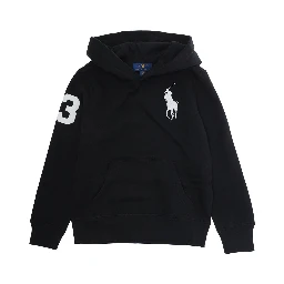 Black Hoodie with Pony on the Front and Numerical Detail on the Sleeve in Cotton Blend Boy