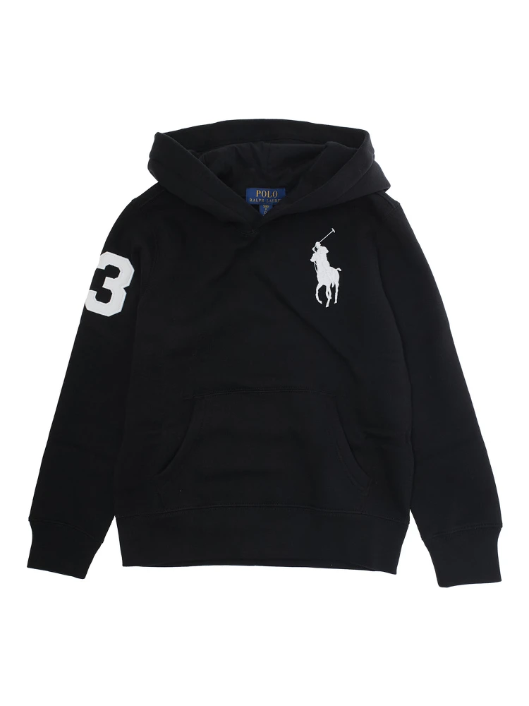 Black Hoodie with Pony on the Front and Numerical Detail on the Sleeve in Cotton Blend Boy