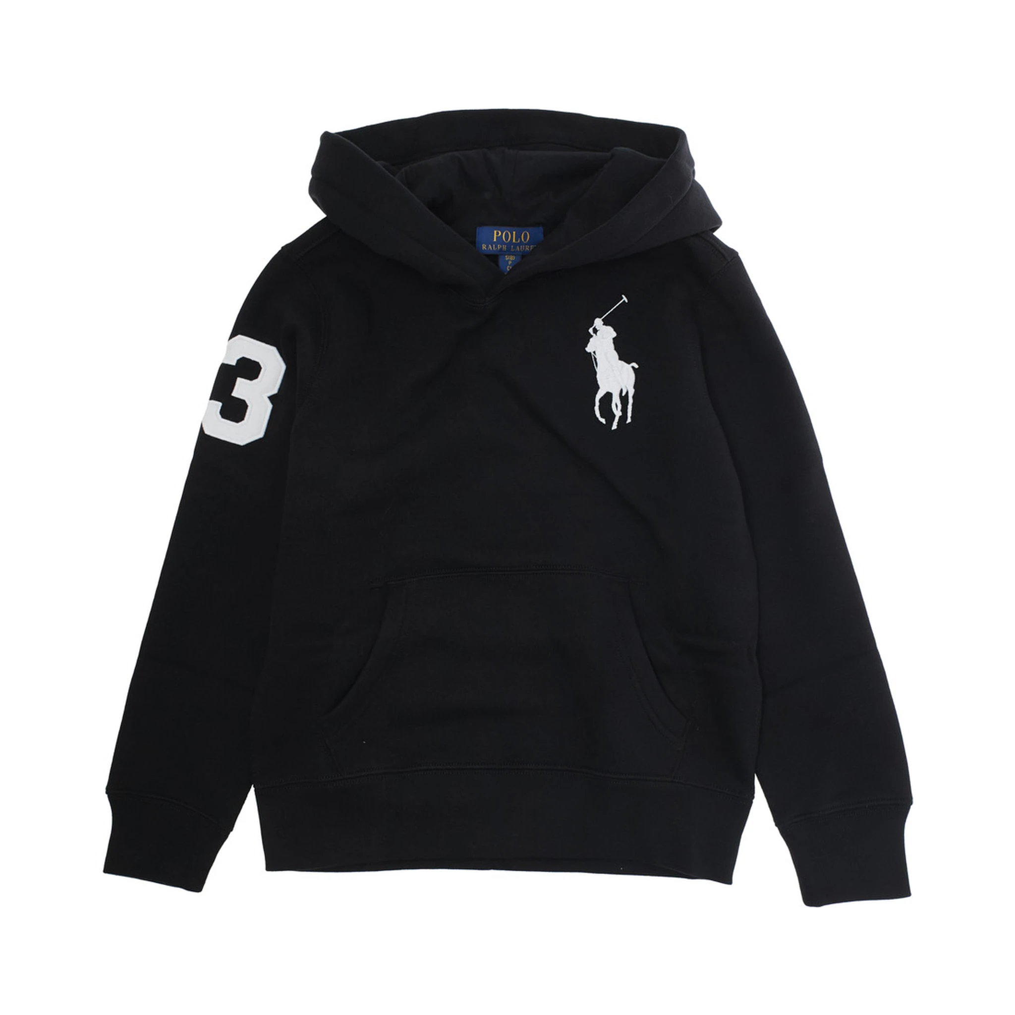 Black Hoodie with Pony on the Front and Numerical Detail on the Sleeve in Cotton Blend Boy