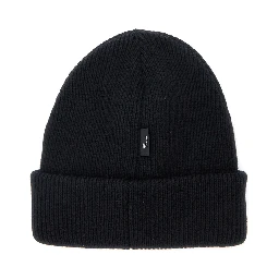 Black Beanie with Logo Patch on the Front in Wool Woman