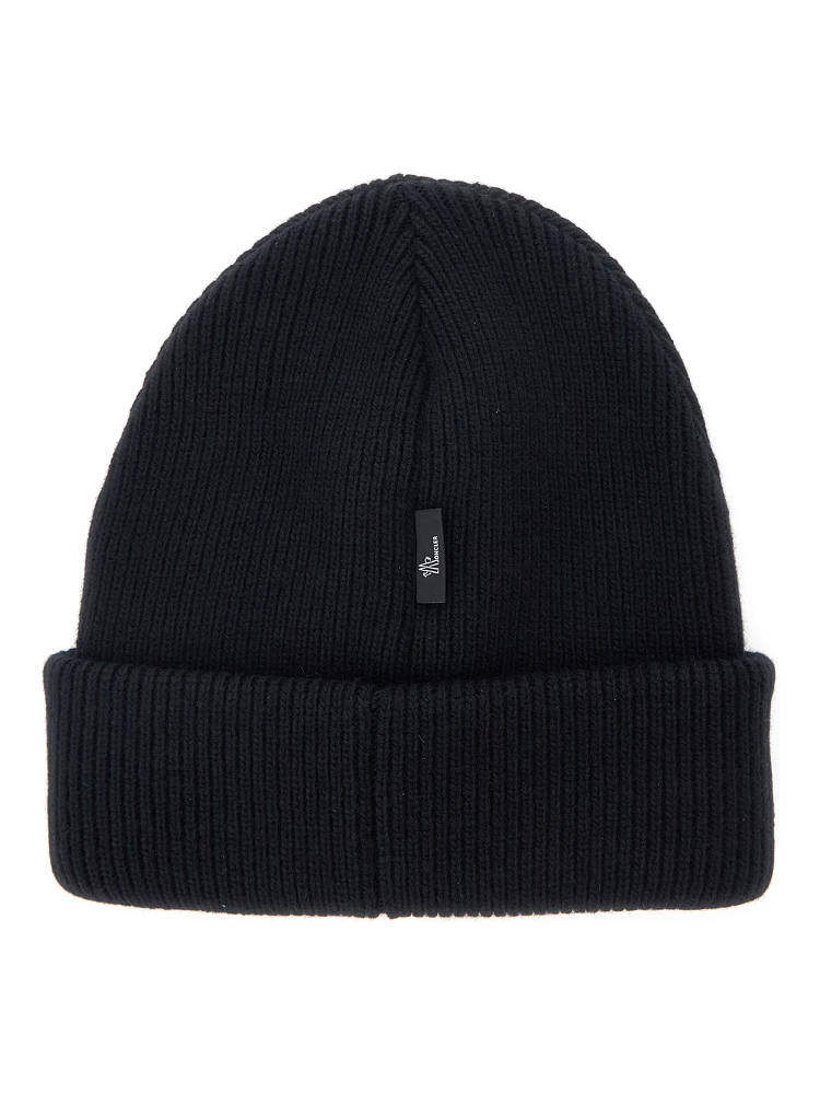 Black Beanie with Logo Patch on the Front in Wool Woman alternative
