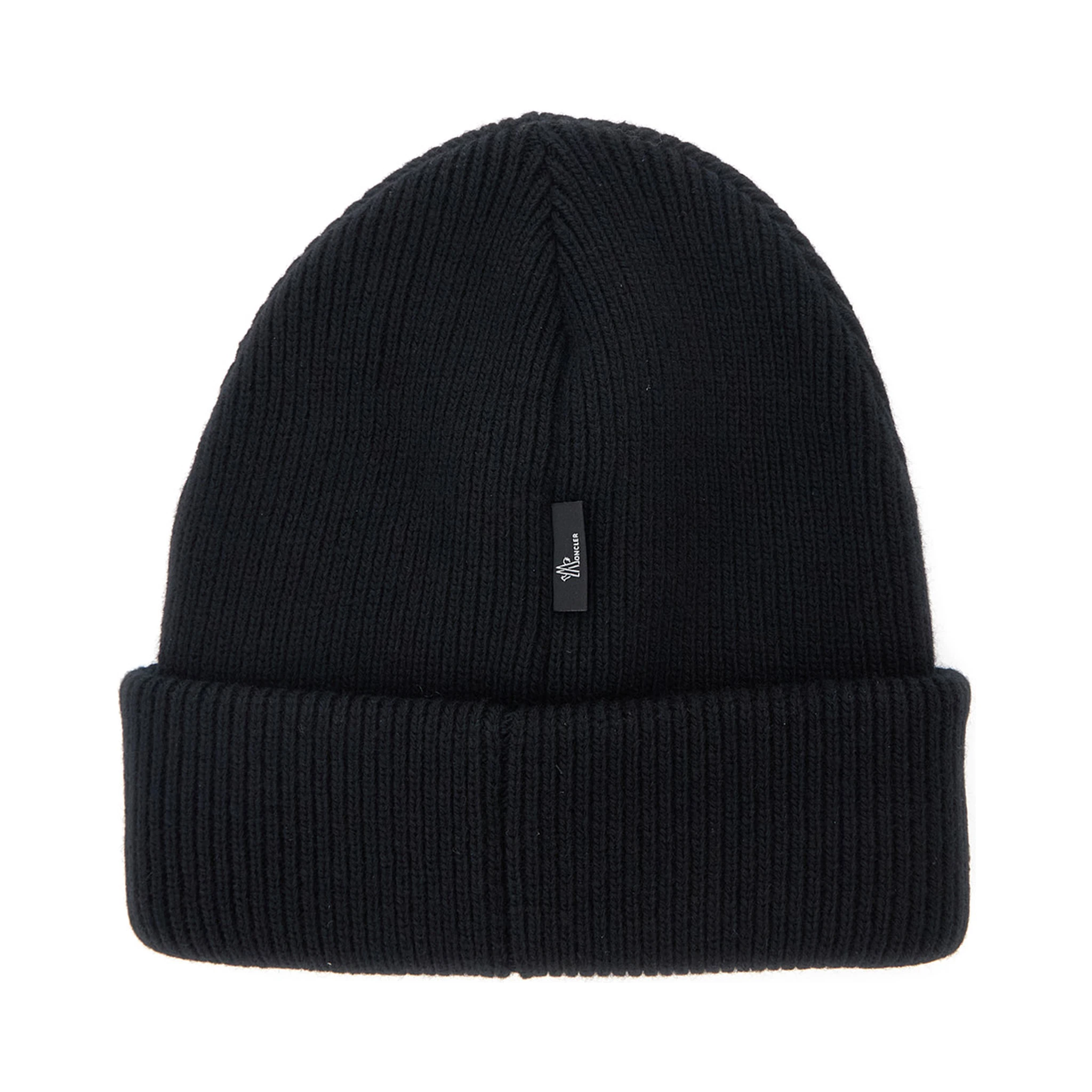 Black Beanie with Logo Patch on the Front in Wool Woman