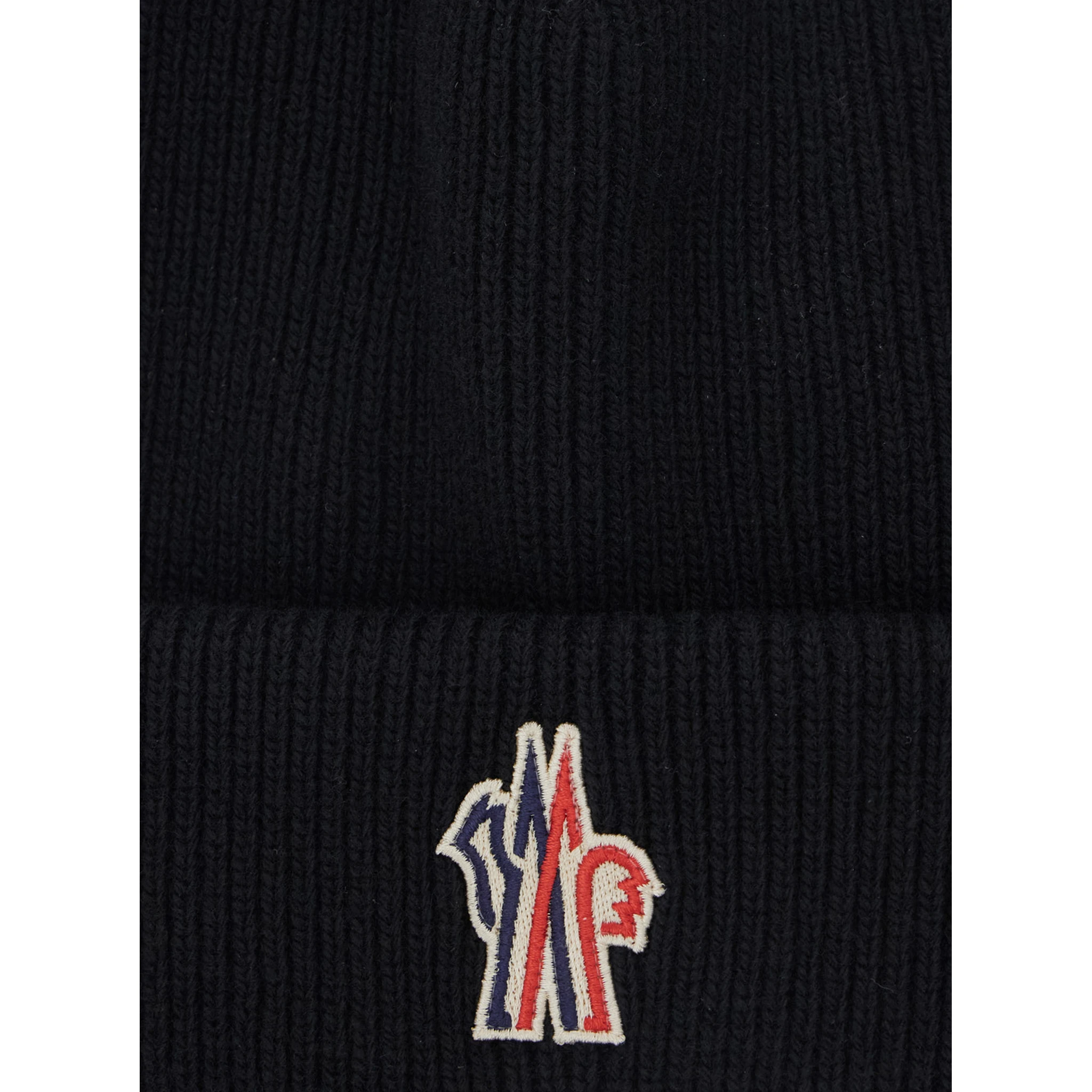 Black Beanie with Logo Patch on the Front in Wool Woman