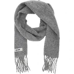 LEcharpe Carro Grey Scarf with Logo Patch on the Front and Fringed Hem in Wool Blend Man