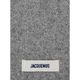 LEcharpe Carro Grey Scarf with Logo Patch on the Front and Fringed Hem in Wool Blend Man