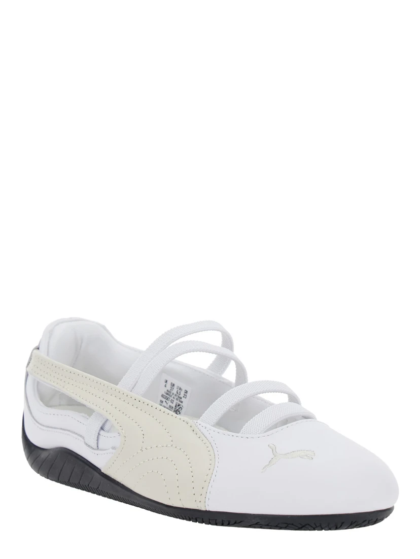 Speedcat Ballet White Sneaker with Embroidered Logo on the Front and Elastic Band in Suede Woman