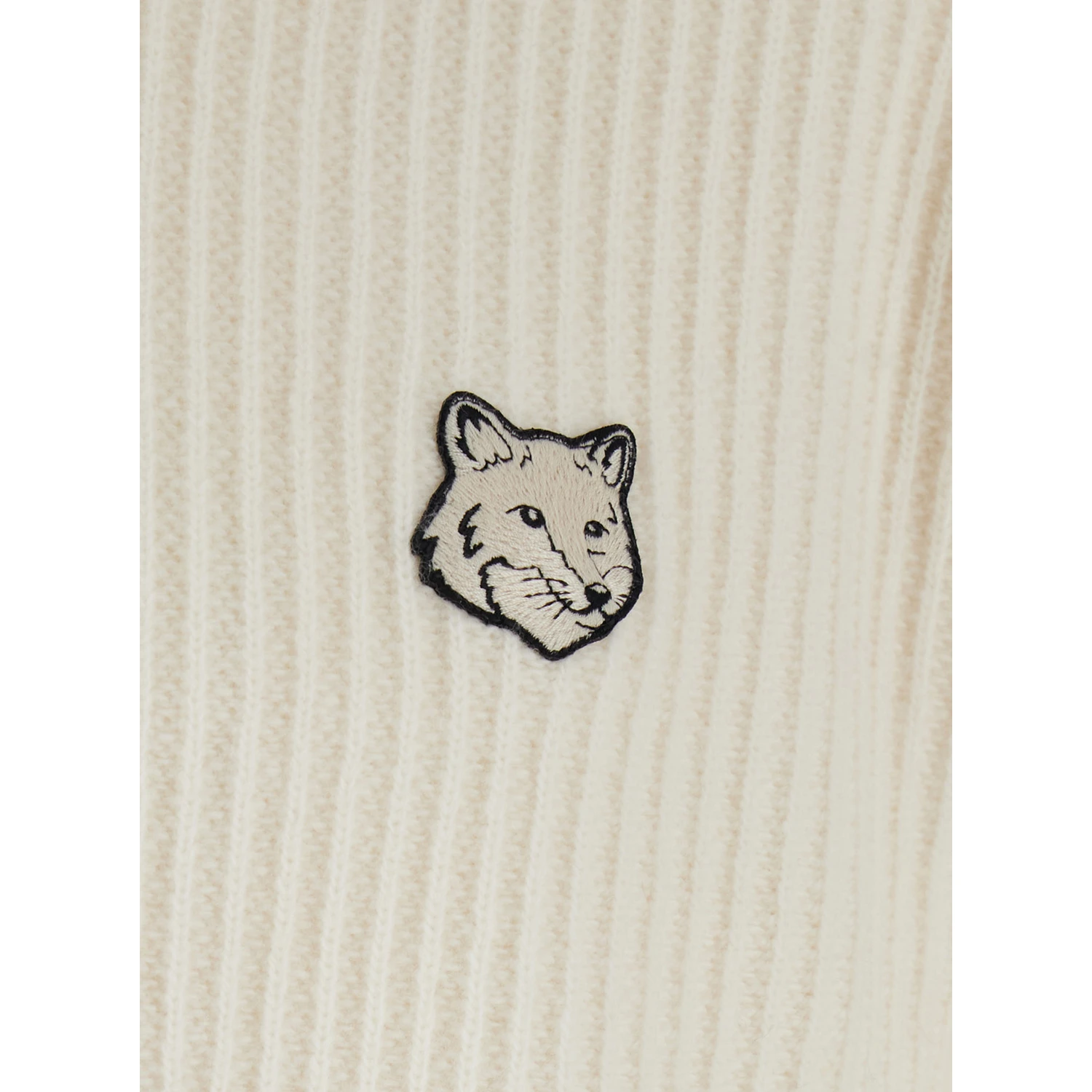 Beige Ribbed Knit Crewneck Cardigan with Logo Embroidery on the Front in Wool Man