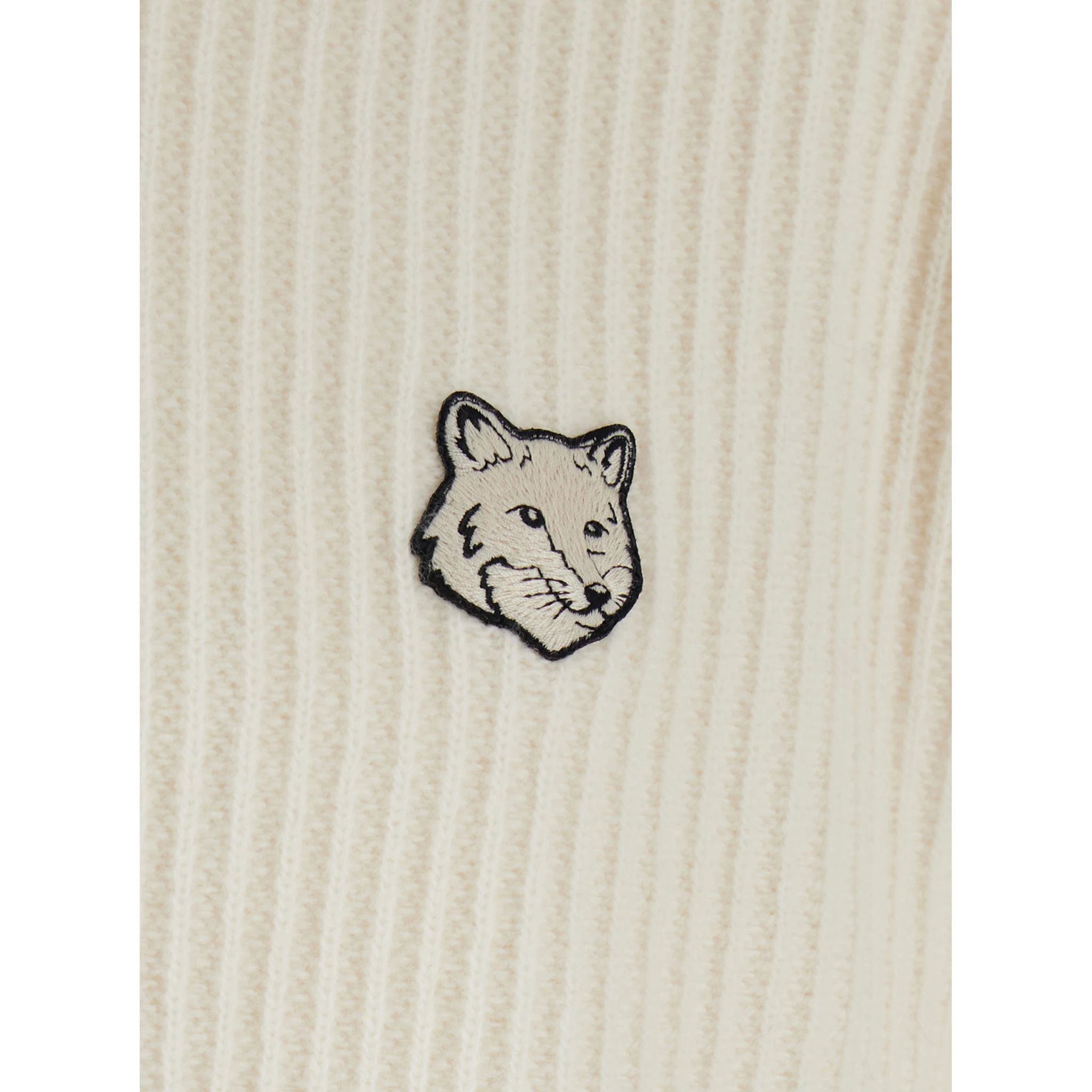 Beige Ribbed Knit Crewneck Cardigan with Logo Embroidery on the Front in Wool Man