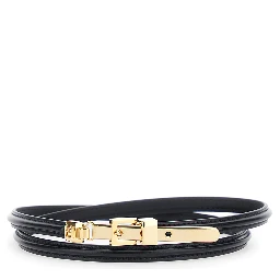 Black Belt with Front Buckle Closure in Leather Woman