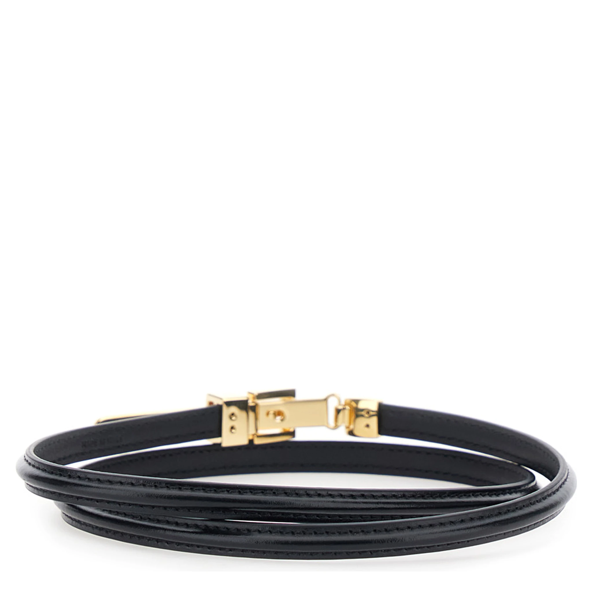 Black Belt with Front Buckle Closure in Leather Woman